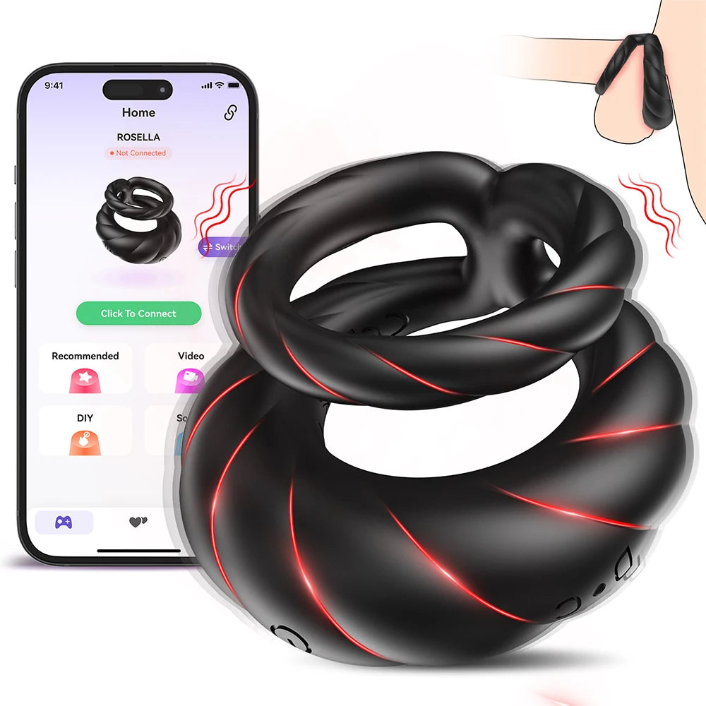 App Control Double Penis Ring Vibrator 10 Vibrations Cock Ring Penis Enhancer G spot Vibrator Mens Vibrator for Longer Erections