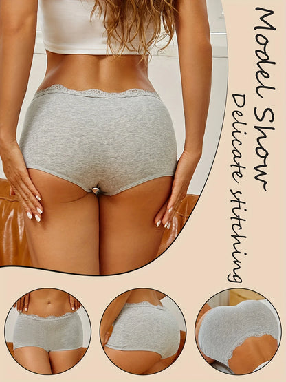6Pcs/Set Women's Panties Sexy Lace Cotton Boyshorts Seamless Solid Color Comfortable Breathable Underwear Female Sports Boxers