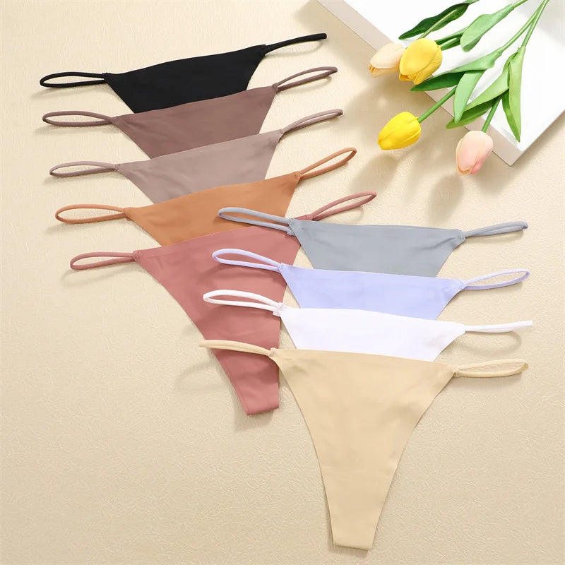 9PCS Seamless Panties Women's G-String Thongs Solid Color No Trace Underwear Female Low Rise Sexy Lingerie Comfortable Underpant