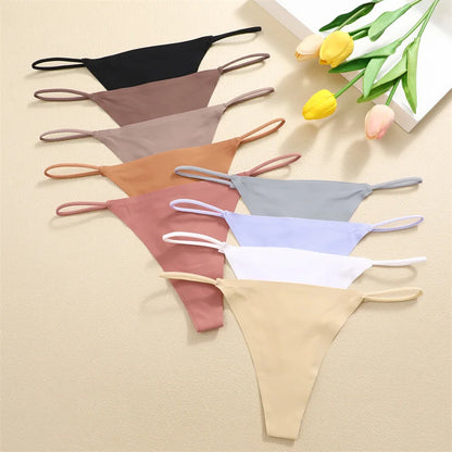 9PCS Seamless Panties Women's G-String Thongs Solid Color No Trace Underwear Female Low Rise Sexy Lingerie Comfortable Underpant