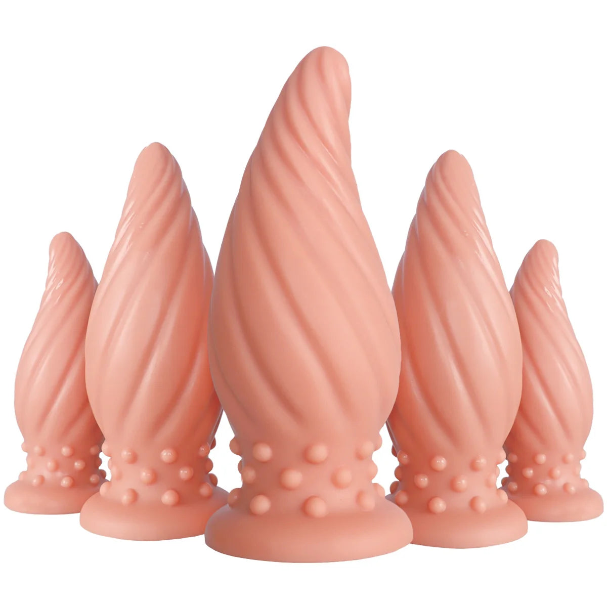 Spiral-Tip Silicone Anal Plug — Textured 5 Sizes S to XL