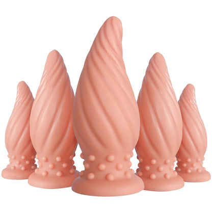 Spiral-Tip Silicone Anal Plug — Textured 5 Sizes S to XL