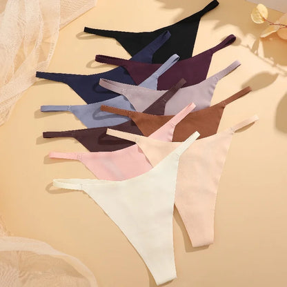 6Pcs/Set Women's Panties Sexy Solid Color High Elastic Thongs Low-Waist Comfortable Underwear Trendy Female Breathable G-string