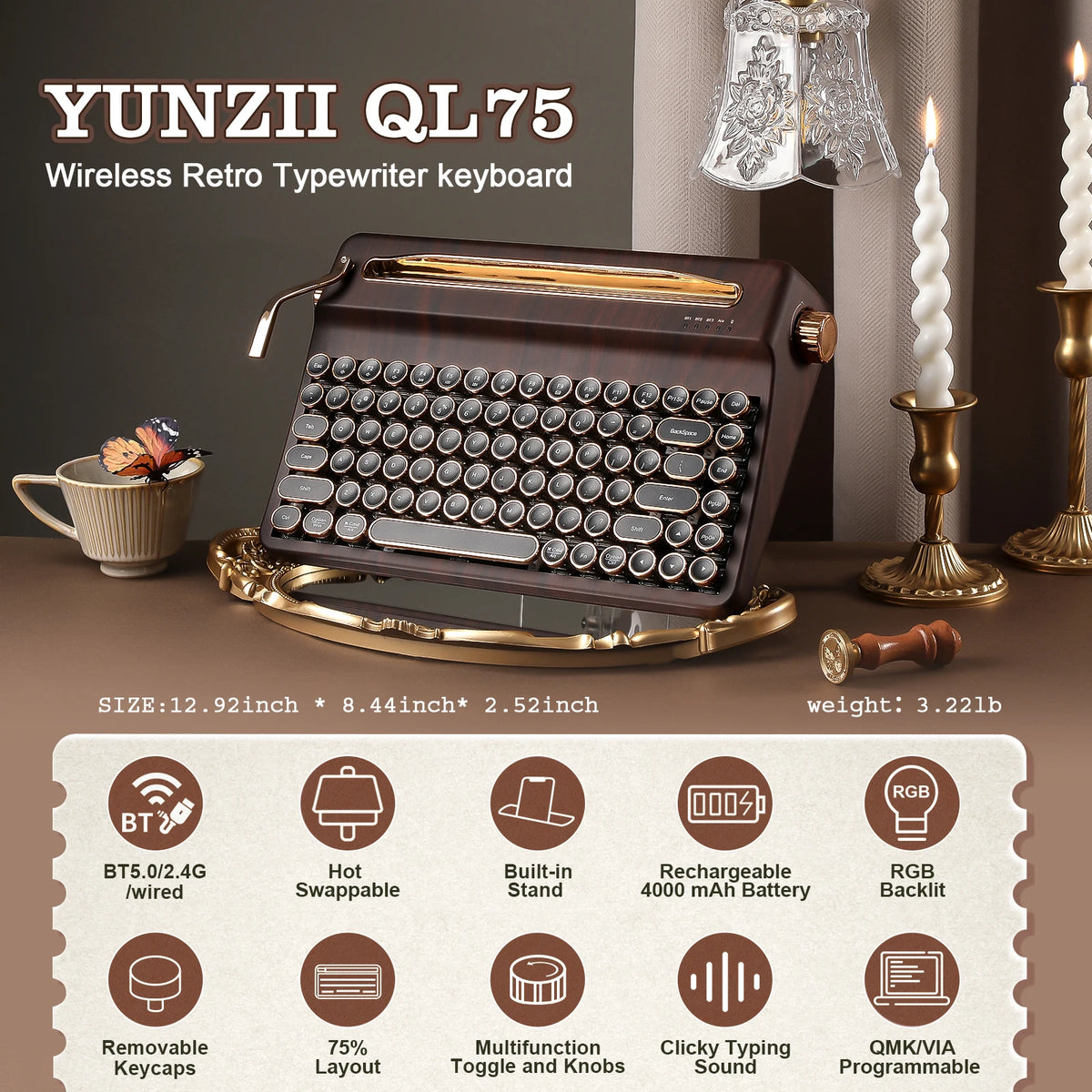 Creme Beige Premium Keyboard Golden