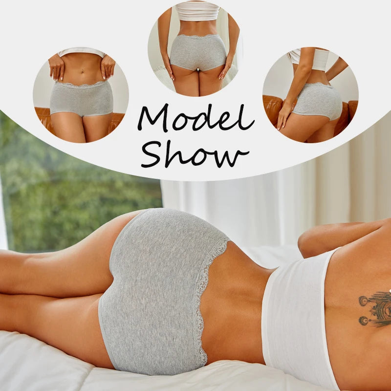6Pcs/Set Women's Panties Sexy Lace Cotton Boyshorts Seamless Solid Color Comfortable Breathable Underwear Female Sports Boxers