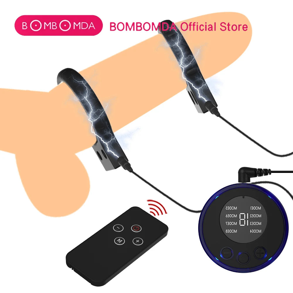 Electric Shock Male Penis Lock Cock Ring Erection Delay Ejaculation Electro Shock Penis Ring Reusable Ball Stretcher Sex Toys