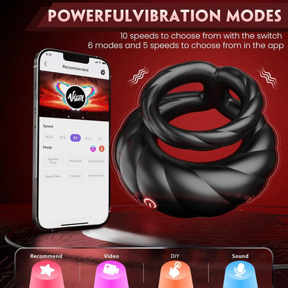 App Control Double Penis Ring Vibrator 10 Vibrations Cock Ring Penis Enhancer G spot Vibrator Mens Vibrator for Longer Erections