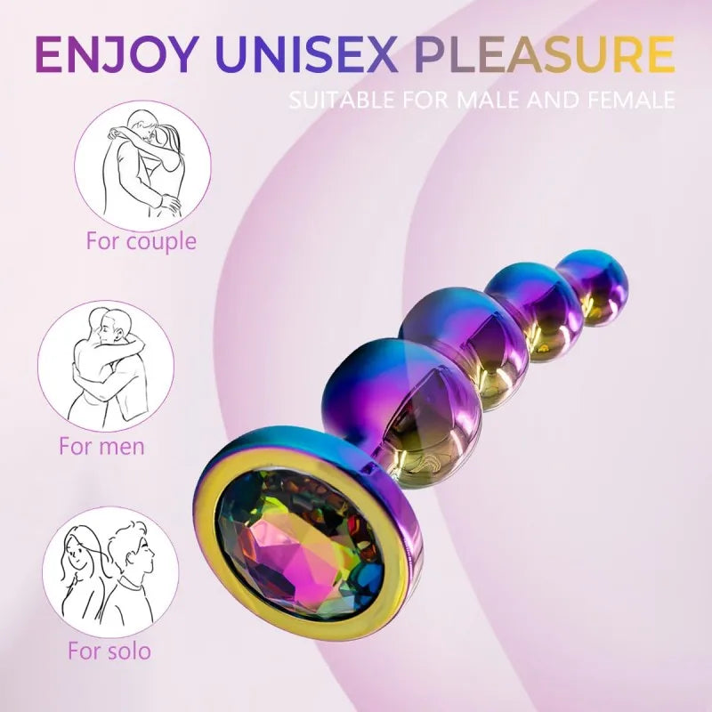 Premium Metal Anal Beads Pink Crysta