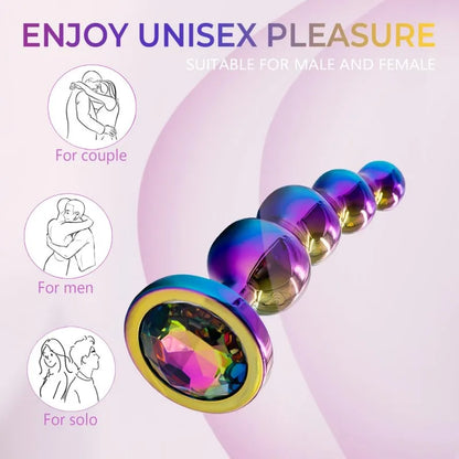 Premium Metal Anal Beads Pink Crysta