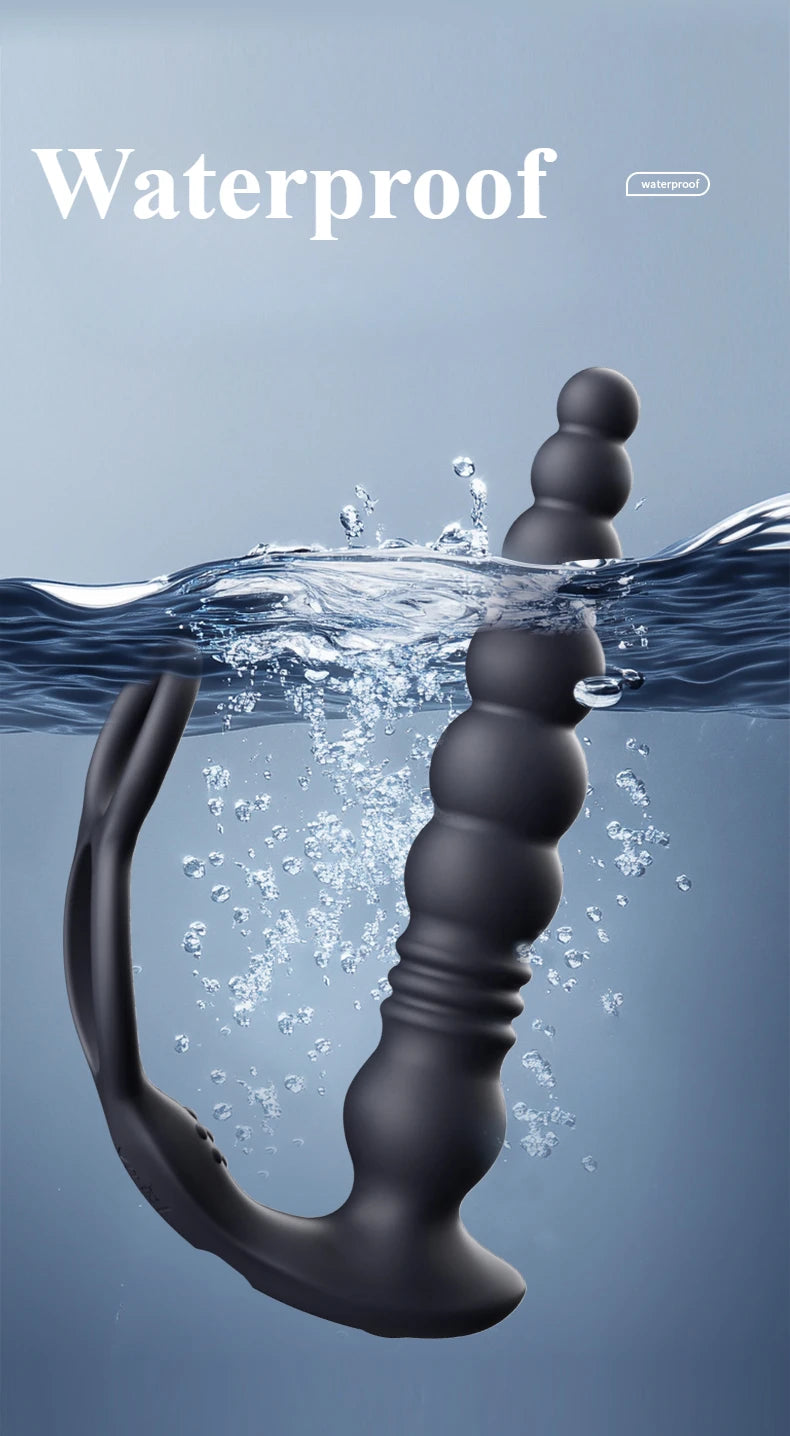 Thrusting Anal Beads Vibrator for Male Prostate Massager Penetrate Anal Sex Toy Butt Plug Masturbator for Gay Men Penis Ring