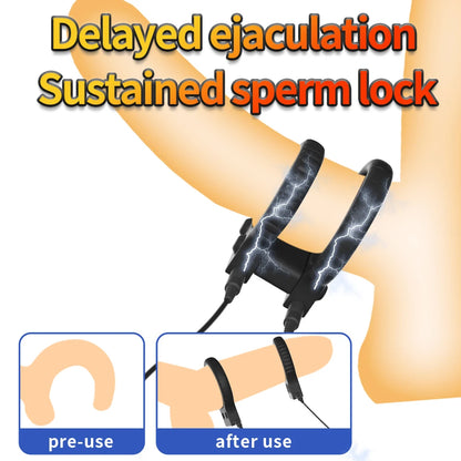 Electric Shock Male Penis Lock Cock Ring Erection Delay Ejaculation Electro Shock Penis Ring Reusable Ball Stretcher Sex Toys