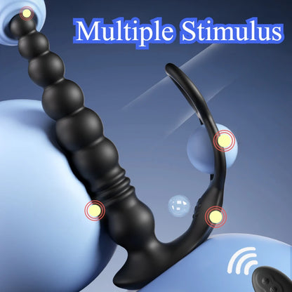 Thrusting Anal Beads Vibrator for Male Prostate Massager Penetrate Anal Sex Toy Butt Plug Masturbator for Gay Men Penis Ring
