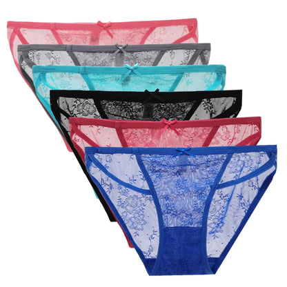 5 PCS/Set Mesh Briefs Big Size M-XL Lace Hollow Out Panties Sexy Transparent Underwear Low Rise Panties Girls Intimates Lingerie