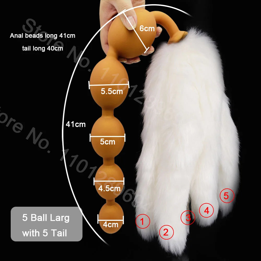 Huge 9 Ball Anal Plug Tail Sex Toys For Men Women Anal Dilator Soft Butt Plug with Tail Anal Beads Sex Party Erotic Toy Butplug