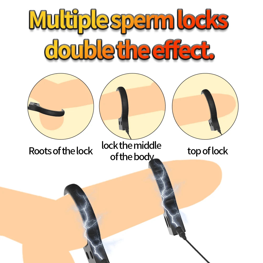 Electric Shock Male Penis Lock Cock Ring Erection Delay Ejaculation Electro Shock Penis Ring Reusable Ball Stretcher Sex Toys