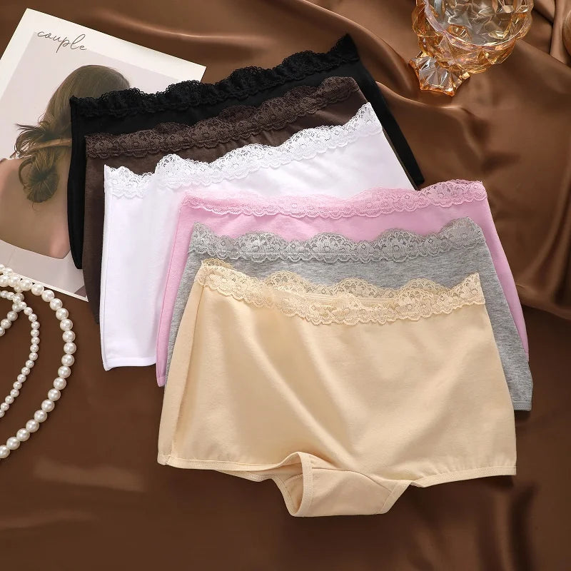 6Pcs/Set Women's Panties Sexy Lace Cotton Boyshorts Seamless Solid Color Comfortable Breathable Underwear Female Sports Boxers