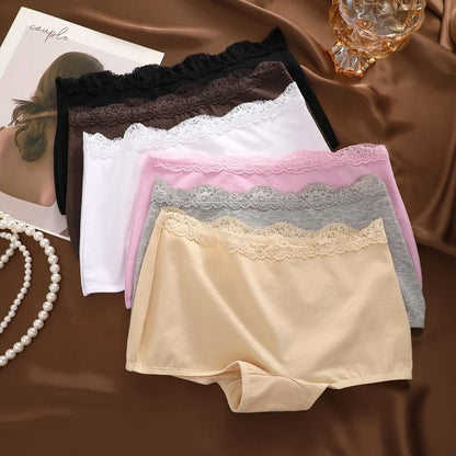 6Pcs/Set Women's Panties Sexy Lace Cotton Boyshorts Seamless Solid Color Comfortable Breathable Underwear Female Sports Boxers
