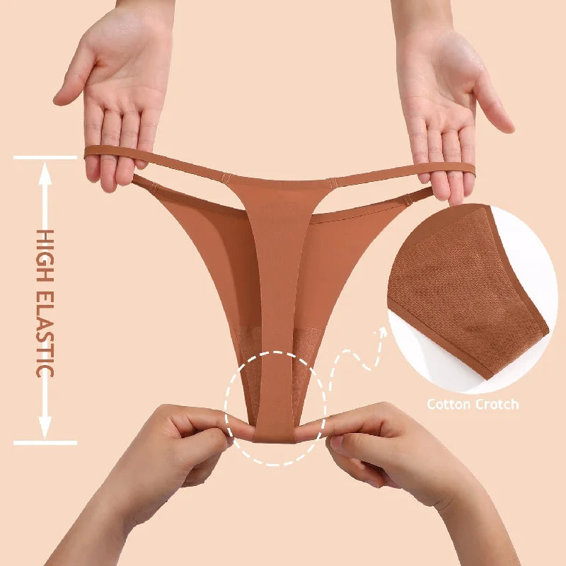 6Pcs/Set Women's Panties Sexy Solid Color High Elastic Thongs Low-Waist Comfortable Underwear Trendy Female Breathable G-string
