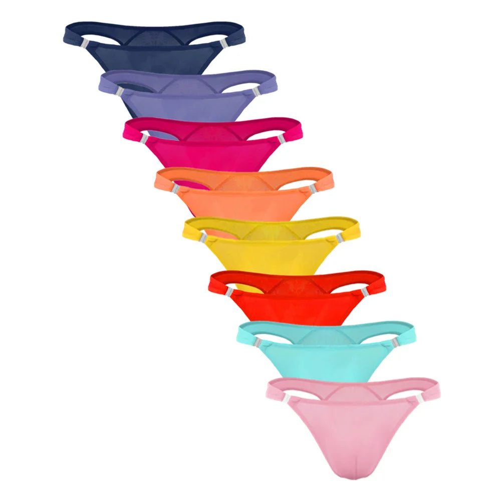 8PCS/Set Openable Buckle Underwear Man Ice Silk Thong Sexy U Convex Pouch Nylon G-string Low Waist Male Underpants Plus Size