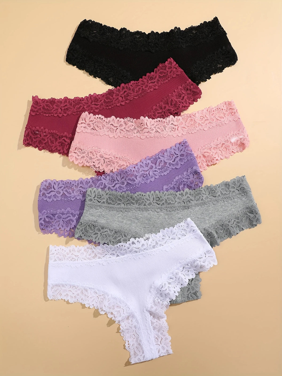10PCS/Set Women Lace Cotton Panties Sexy Low-Waist Brazilian Panties Solid Color Female Soft Underwear Ladies Intimates Lingerie