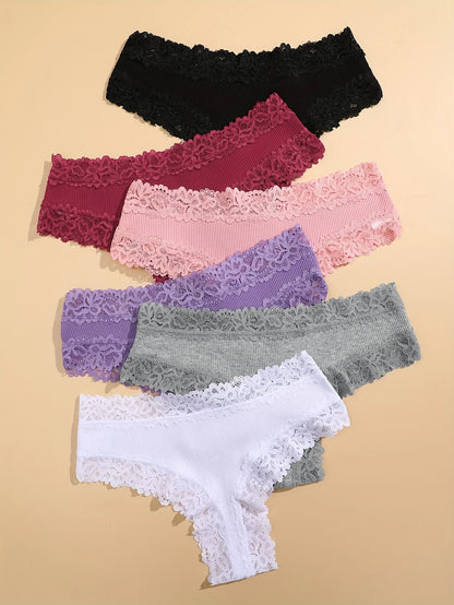 10PCS/Set Women Lace Cotton Panties Sexy Low-Waist Brazilian Panties Solid Color Female Soft Underwear Ladies Intimates Lingerie