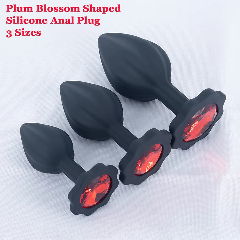 Silicone Anal Plug Plum Blossom Shaped Butt Plug Crystal Base Sex Toys For Woman Men Adult Games Anal Toys Unisex Adult Toys