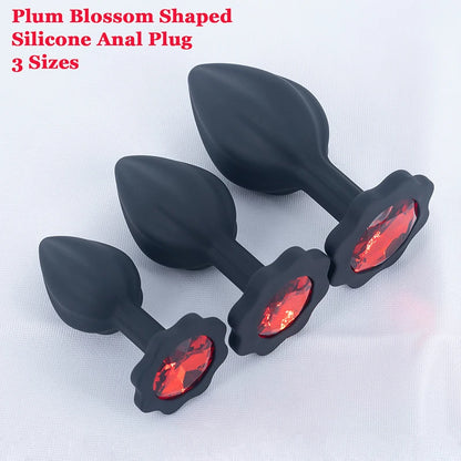 Silicone Anal Plug Plum Blossom Shaped Butt Plug Crystal Base Sex Toys For Woman Men Adult Games Anal Toys Unisex Adult Toys