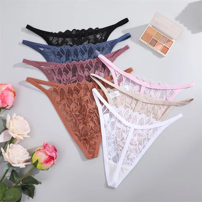 7Pcs/Set Women's Lace Panties Sexy Hollow Out Floral Thongs Solid Color Low Rise Thongs Fashion Cozy Breathable G-String S-XL