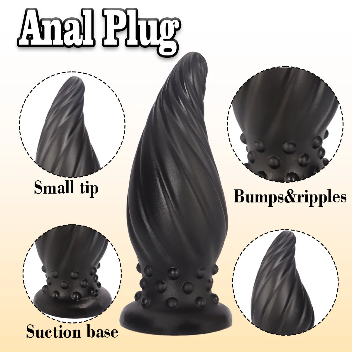 Spiral-Tip Silicone Anal Plug — Textured 5 Sizes S to XL