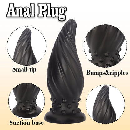 Spiral-Tip Silicone Anal Plug — Textured 5 Sizes S to XL
