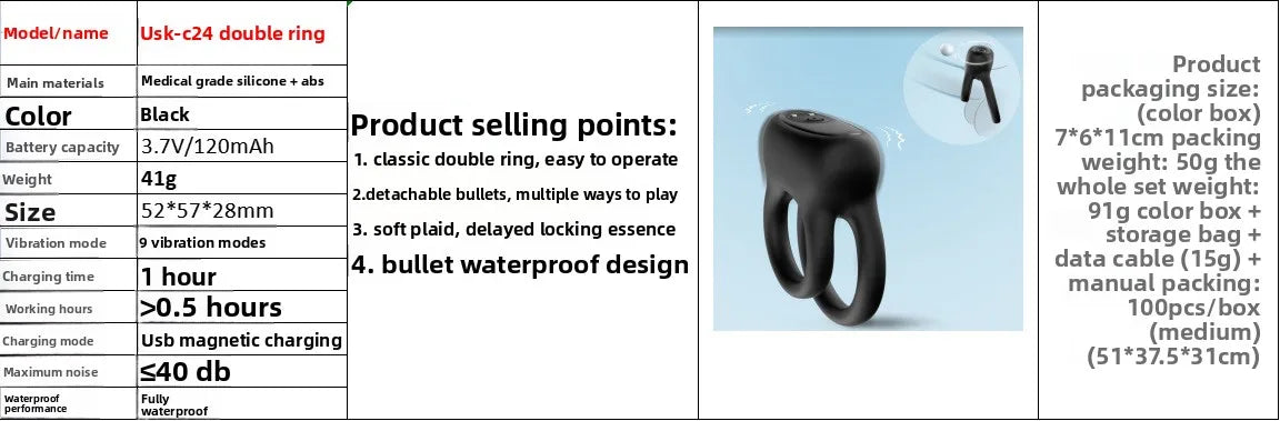 Single ring male charging lock precision ring physical silicone USK-C24 double silicone ring adult Vibrators sexo para hombre