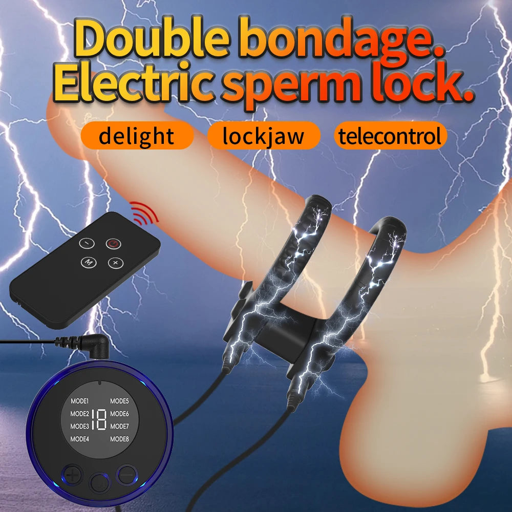 Electric Shock Male Penis Lock Cock Ring Erection Delay Ejaculation Electro Shock Penis Ring Reusable Ball Stretcher Sex Toys