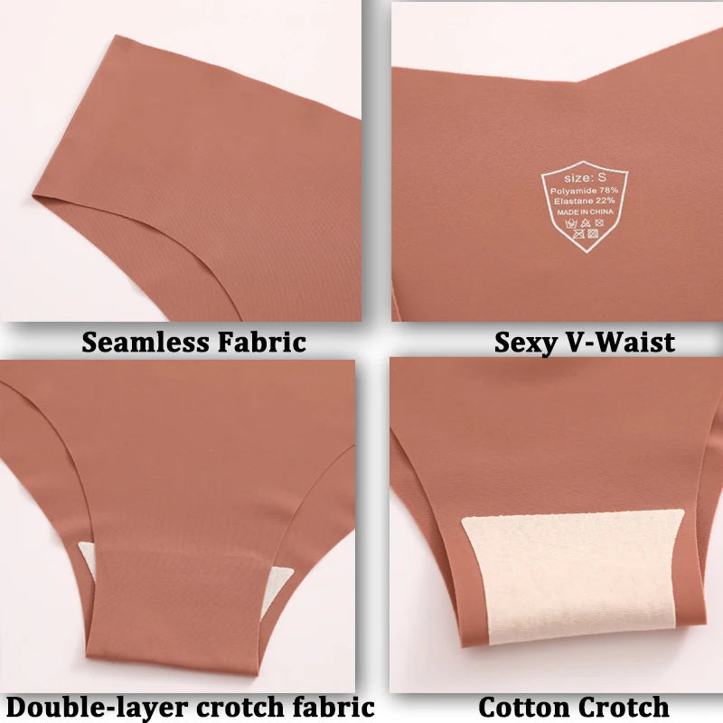 10PCS Seamless Women Panties V Waist Briefs Sexy Low Rise Underwear for Female Solid Color Ice Ultra Thin Breathable Lingere