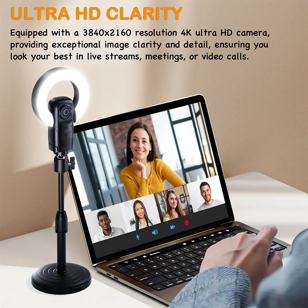 AI Autofocus 4K Webcam With Light