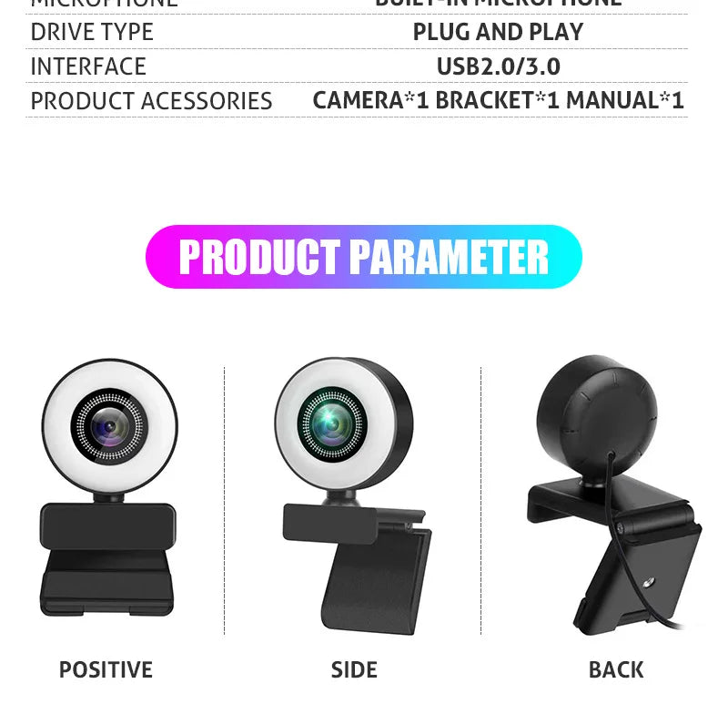 LED Fill Light USB HD Webcam