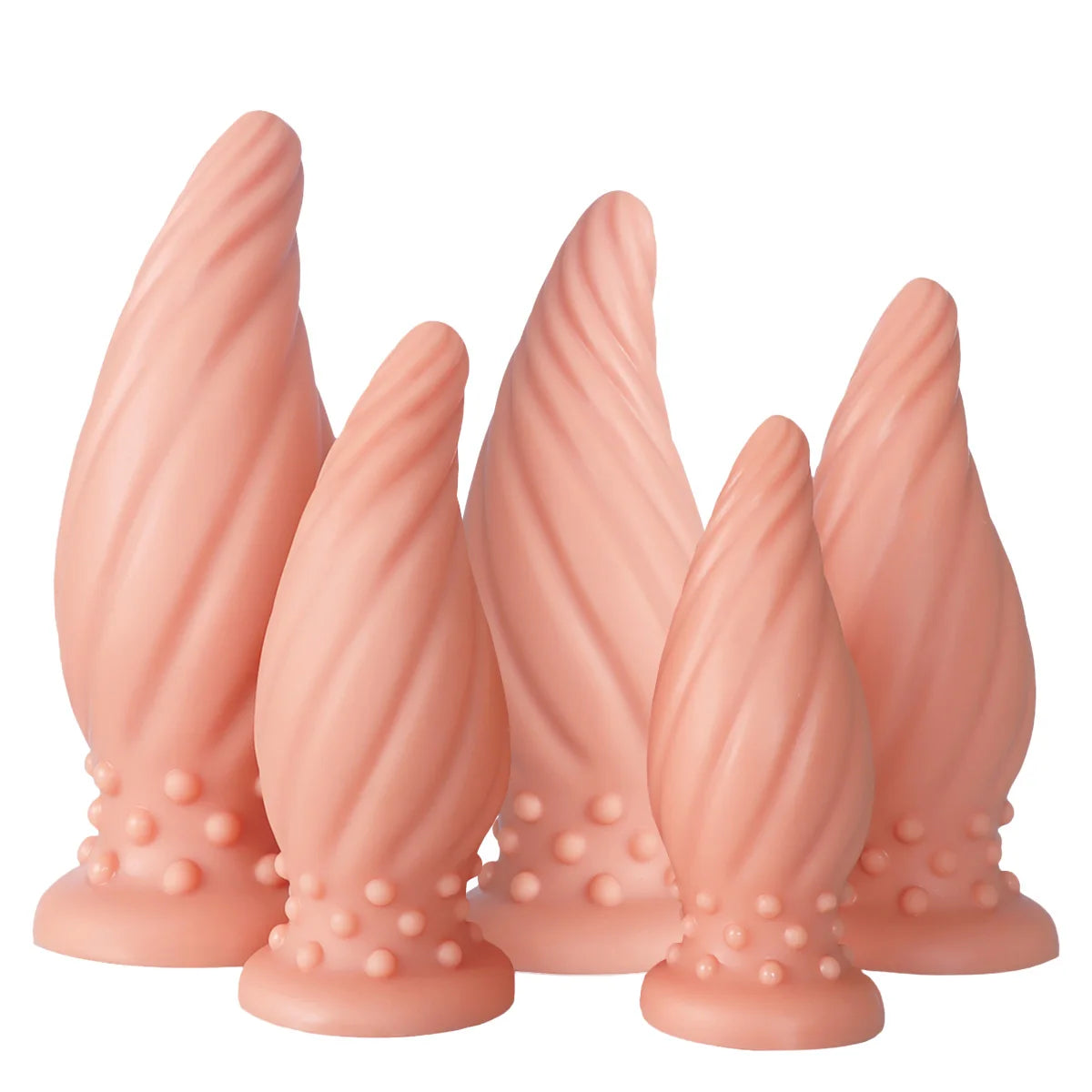 Spiral-Tip Silicone Anal Plug — Textured 5 Sizes S to XL