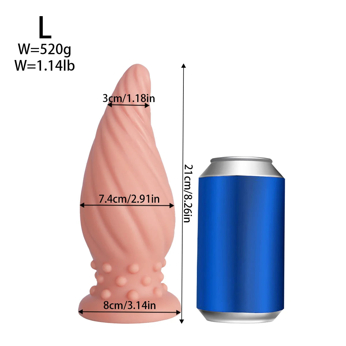 Spiral-Tip Silicone Anal Plug — Textured 5 Sizes S to XL