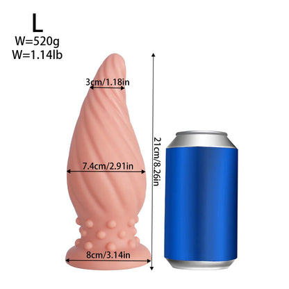Spiral-Tip Silicone Anal Plug — Textured 5 Sizes S to XL