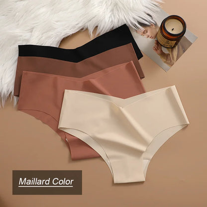 10PCS Seamless Women Panties V Waist Briefs Sexy Low Rise Underwear for Female Solid Color Ice Ultra Thin Breathable Lingere