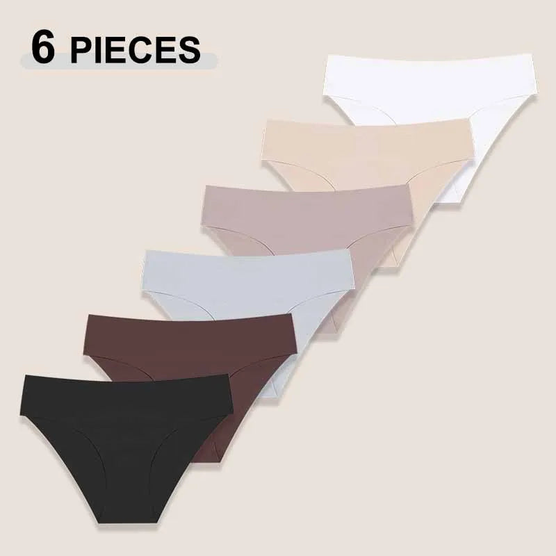 6Pcs/Set Sexy Traceless Panties For Women Seamless Low Waist Breathable Briefs High Elastic Solid Color Lingerie Cozy Underpants