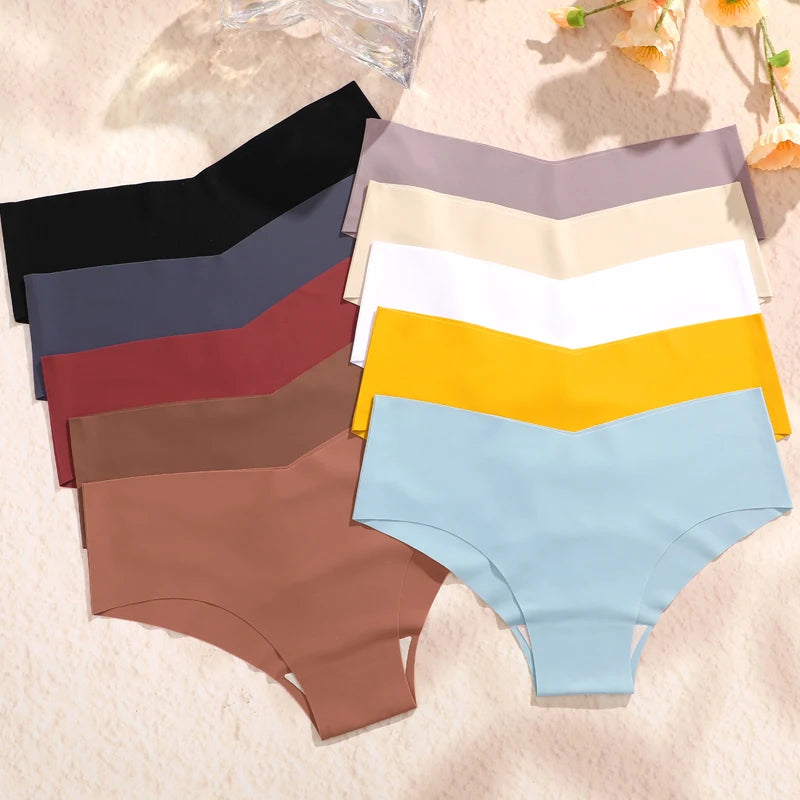 10PCS Seamless Women Panties V Waist Briefs Sexy Low Rise Underwear for Female Solid Color Ice Ultra Thin Breathable Lingere