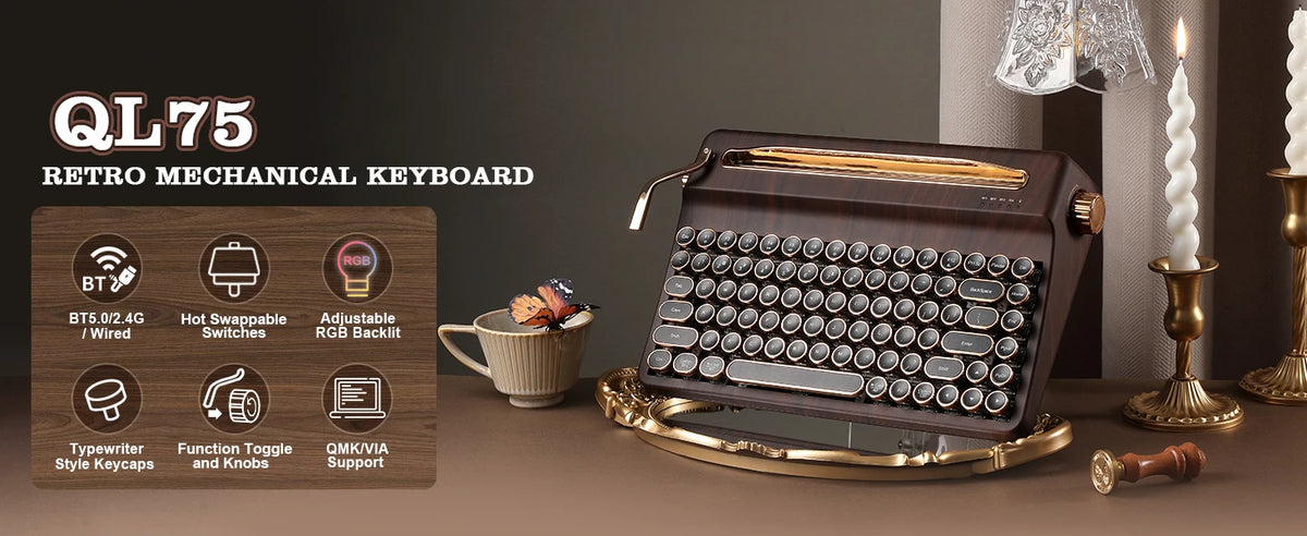 Creme Beige Premium Keyboard Golden
