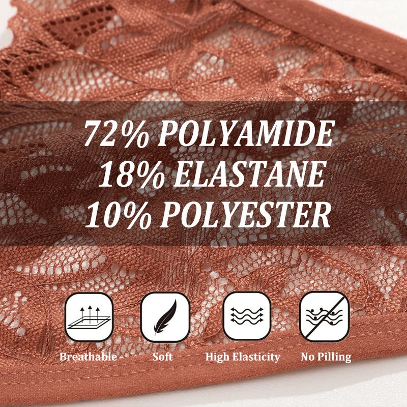 7Pcs/Set Women's Lace Panties Sexy Hollow Out Floral Thongs Solid Color Low Rise Thongs Fashion Cozy Breathable G-String S-XL