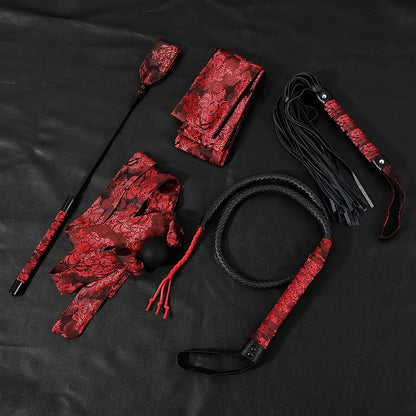 BDSM Bondage Set Chinese Style Leather Whip Bdsm Spanking Flogger Horse Whip Silicone Open Mouth Gag Eye Mask Sex Toys For Women