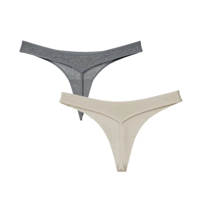2 Pcs T-back Cotton Thong Underwear for Women Sports Ladies Seamless Panties Low Rise Solid Sexy Tanga