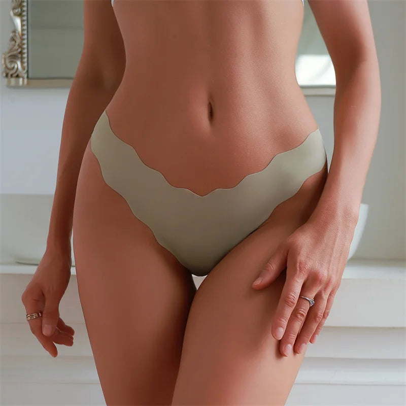 New 8Pcs/Set Women's Traceless Panties Soft Comfortable Thongs Sexy Solid Color Wavy Edge G-Strings Female Breathable Underpants