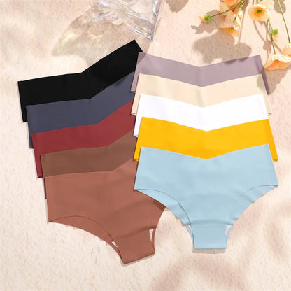 10PCS Seamless Women Panties V Waist Briefs Sexy Low Rise Underwear for Female Solid Color Ice Ultra Thin Breathable Lingere