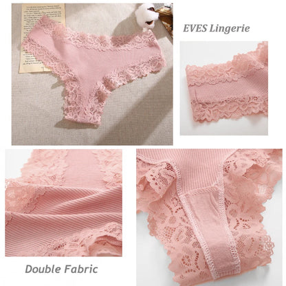10PCS/Set Women Lace Cotton Panties Sexy Low-Waist Brazilian Panties Solid Color Female Soft Underwear Ladies Intimates Lingerie