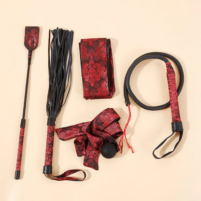 BDSM Bondage Set Chinese Style Leather Whip Bdsm Spanking Flogger Horse Whip Silicone Open Mouth Gag Eye Mask Sex Toys For Women