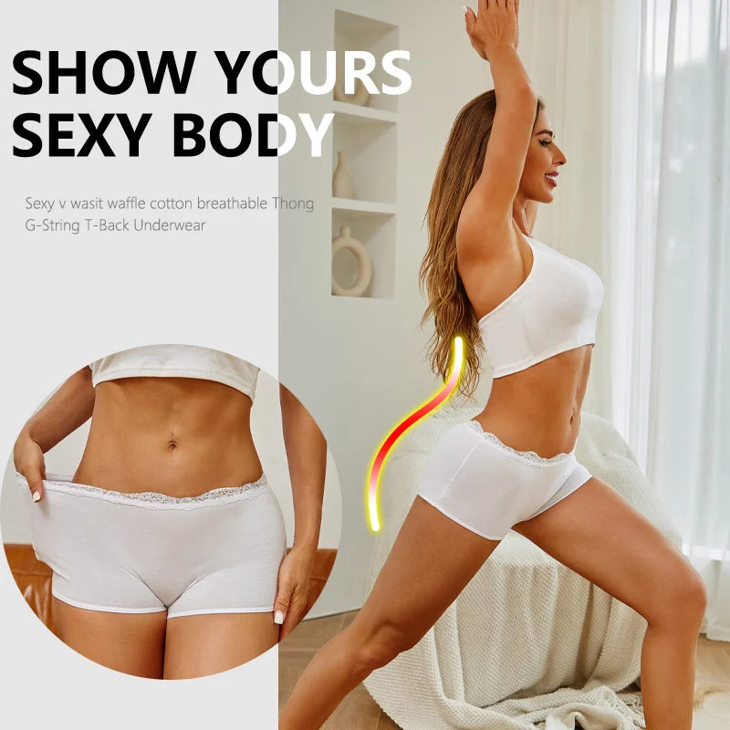 6Pcs/Set Women's Panties Sexy Lace Cotton Boyshorts Seamless Solid Color Comfortable Breathable Underwear Female Sports Boxers